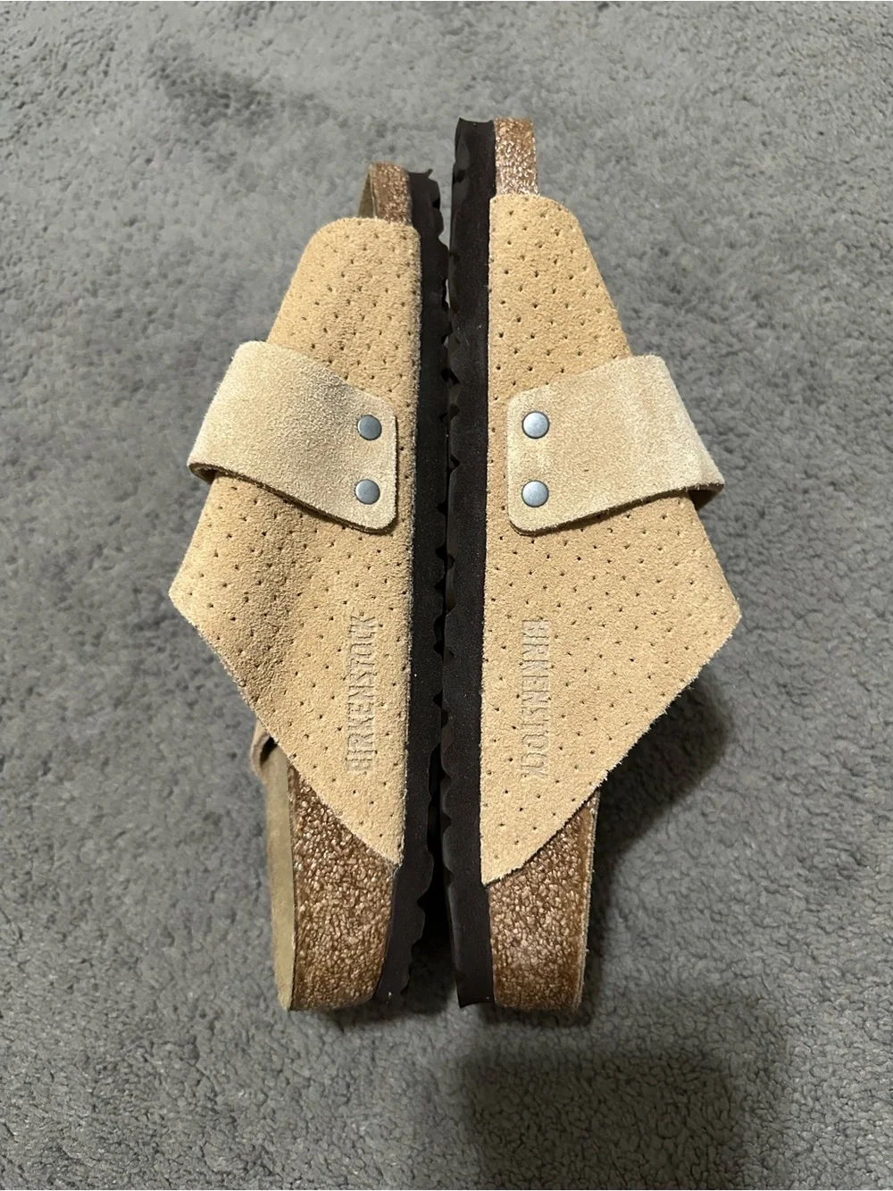 Birkenstock Suede Slide Sandals in Tan and Light Brown
